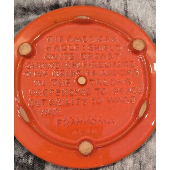 Vintage Orange Frankhoma American Eagle Courage, Power, Freedom Trivet 6.5" - Picture 3 of 4